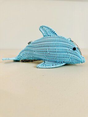 TOMMY BAHAMA LIGHT BLUE DOLPHIN FISH WICKER SHOULDER BAG LIMITED EDITION